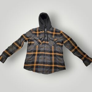 Grey and Brown Plaid Hooded Flannel Shirt